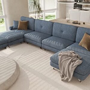 HOMERILLA Sectional Sofa, Modular Sofa, Modern Loveseat Living Room Seater Sofa with Armrest, Sleeper Bed Couch, Washable U-Shape Sofa, L-Shape Sofa with Ottomans, 7-Seat Sofa, Denim Blue