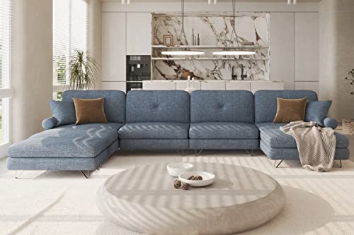 HOMERILLA Sectional Sofa, Modular Sofa, Modern Loveseat Living Room Seater Sofa with Armrest, Sleeper Bed Couch, Washable U-Shape Sofa, L-Shape Sofa with Ottomans, 7-Seat Sofa, Denim Blue