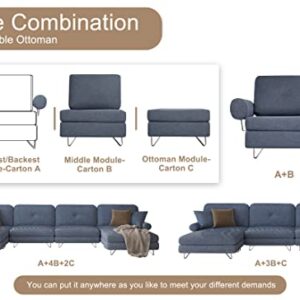 HOMERILLA Sectional Sofa, Modular Sofa, Modern Loveseat Living Room Seater Sofa with Armrest, Sleeper Bed Couch, Washable U-Shape Sofa, L-Shape Sofa with Ottomans, 7-Seat Sofa, Denim Blue