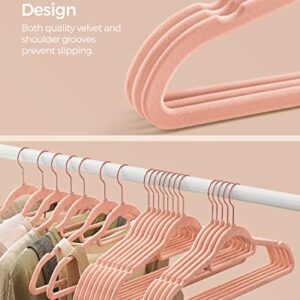 SONGMICS Velvet Hangers Bundle, Set of 50 with Set of 50, Clothes Hanger with Rose Gold Swivel Hook, Non-Slip, and Space-Saving, 0.2-Inch Thick, Pale Green and Light Pink, UCRF021GR50 and UCRF21PK50