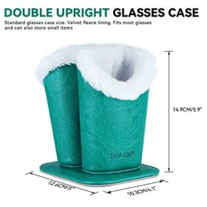 molshine Soft Plush Lining Double Upright Eyeglasses Holder with Magnetic Base Spectacles Stand Glasses Case on Nightstand-(Cedar Green)