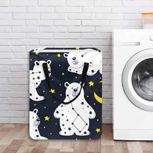 Constellation Bear with Moon Stars Print Collapsible Laundry Hamper, 60L Waterproof Laundry Baskets Washing Bin Clothes Toys Storage for Dorm Bathroom Bedroom