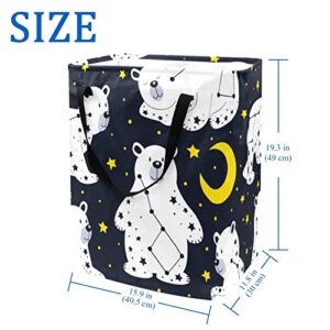 Constellation Bear with Moon Stars Print Collapsible Laundry Hamper, 60L Waterproof Laundry Baskets Washing Bin Clothes Toys Storage for Dorm Bathroom Bedroom