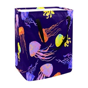 colorful jellyfish sealife print collapsible laundry hamper, 60l waterproof laundry baskets washing bin clothes toys storage for dorm bathroom bedroom