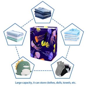 Colorful Jellyfish Sealife Print Collapsible Laundry Hamper, 60L Waterproof Laundry Baskets Washing Bin Clothes Toys Storage for Dorm Bathroom Bedroom