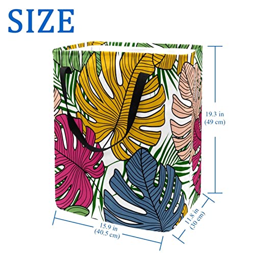 Colored Palm Leaves Print Collapsible Laundry Hamper, 60L Waterproof Laundry Baskets Washing Bin Clothes Toys Storage for Dorm Bathroom Bedroom