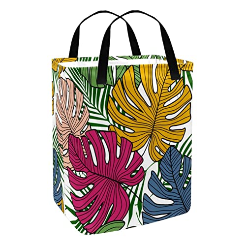 Colored Palm Leaves Print Collapsible Laundry Hamper, 60L Waterproof Laundry Baskets Washing Bin Clothes Toys Storage for Dorm Bathroom Bedroom