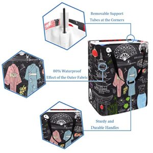 Japanese Cultures Print Collapsible Laundry Hamper, 60L Waterproof Laundry Baskets Washing Bin Clothes Toys Storage for Dorm Bathroom Bedroom