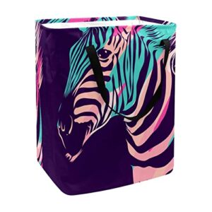 colored zebra print collapsible laundry hamper, 60l waterproof laundry baskets washing bin clothes toys storage for dorm bathroom bedroom