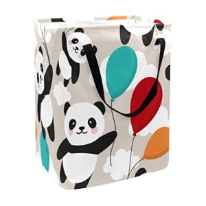 panda holds balloon flying in sky print collapsible laundry hamper, 60l waterproof laundry baskets washing bin clothes toys storage for dorm bathroom bedroom