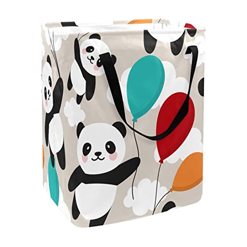 Panda Holds Balloon Flying in Sky Print Collapsible Laundry Hamper, 60L Waterproof Laundry Baskets Washing Bin Clothes Toys Storage for Dorm Bathroom Bedroom