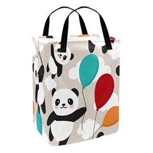 Panda Holds Balloon Flying in Sky Print Collapsible Laundry Hamper, 60L Waterproof Laundry Baskets Washing Bin Clothes Toys Storage for Dorm Bathroom Bedroom