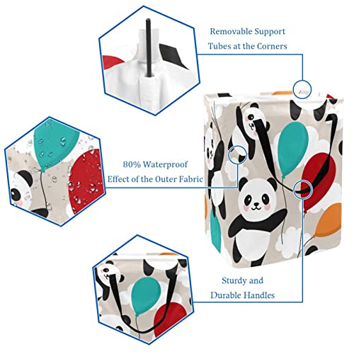 Panda Holds Balloon Flying in Sky Print Collapsible Laundry Hamper, 60L Waterproof Laundry Baskets Washing Bin Clothes Toys Storage for Dorm Bathroom Bedroom