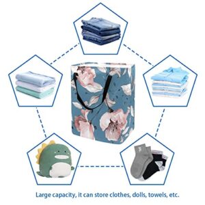 Blossom Flower in Blue Print Collapsible Laundry Hamper, 60L Waterproof Laundry Baskets Washing Bin Clothes Toys Storage for Dorm Bathroom Bedroom