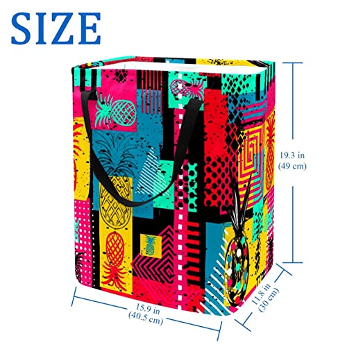 Exotic Summer Colorful Pneapples Geometric Pattern Print Collapsible Laundry Hamper, 60L Waterproof Laundry Baskets Washing Bin Clothes Toys Storage for Dorm Bathroom Bedroom