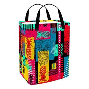 Exotic Summer Colorful Pneapples Geometric Pattern Print Collapsible Laundry Hamper, 60L Waterproof Laundry Baskets Washing Bin Clothes Toys Storage for Dorm Bathroom Bedroom