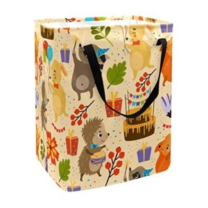 birthday cake gifts and animals print collapsible laundry hamper, 60l waterproof laundry baskets washing bin clothes toys storage for dorm bathroom bedroom