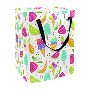 ice cream cake and fruits print collapsible laundry hamper, 60l waterproof laundry baskets washing bin clothes toys storage for dorm bathroom bedroom
