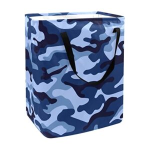 camouflage blue print collapsible laundry hamper, 60l waterproof laundry baskets washing bin clothes toys storage for dorm bathroom bedroom