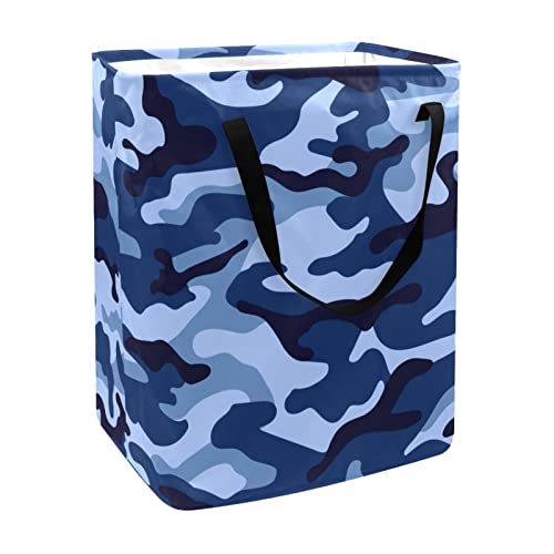 Camouflage Blue Print Collapsible Laundry Hamper, 60L Waterproof Laundry Baskets Washing Bin Clothes Toys Storage for Dorm Bathroom Bedroom