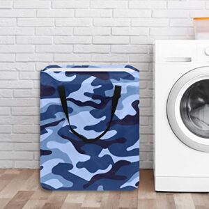 Camouflage Blue Print Collapsible Laundry Hamper, 60L Waterproof Laundry Baskets Washing Bin Clothes Toys Storage for Dorm Bathroom Bedroom