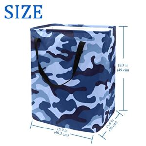 Camouflage Blue Print Collapsible Laundry Hamper, 60L Waterproof Laundry Baskets Washing Bin Clothes Toys Storage for Dorm Bathroom Bedroom