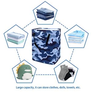 Camouflage Blue Print Collapsible Laundry Hamper, 60L Waterproof Laundry Baskets Washing Bin Clothes Toys Storage for Dorm Bathroom Bedroom