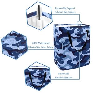 Camouflage Blue Print Collapsible Laundry Hamper, 60L Waterproof Laundry Baskets Washing Bin Clothes Toys Storage for Dorm Bathroom Bedroom