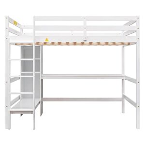 Harper & Bright Designs Full Size Loft Bed with Desk and Storage Shelves, Solid Wood Loft Bed Frame for Kids Teens Adults (Full Size, White)