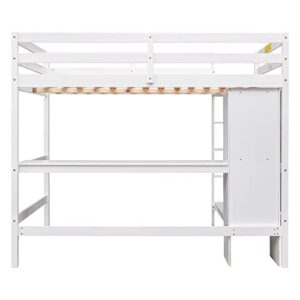 Harper & Bright Designs Full Size Loft Bed with Desk and Storage Shelves, Solid Wood Loft Bed Frame for Kids Teens Adults (Full Size, White)