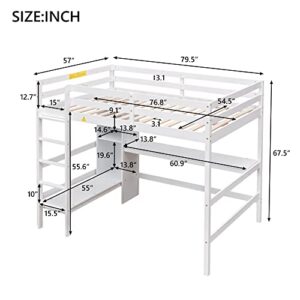 Harper & Bright Designs Full Size Loft Bed with Desk and Storage Shelves, Solid Wood Loft Bed Frame for Kids Teens Adults (Full Size, White)