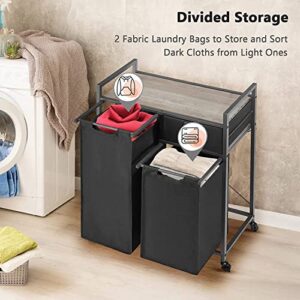 CUANBOZAM Laundry Hamper Cart, 130L Laundry Basket Laundry Sorter 2 Section, Removable Laundry Bags, Pull-Out Laundry Sorter, Metal Frame, Clothes Hamper for Bathroom, Dorm, Laundry Room