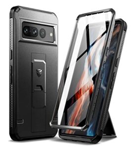 dexnor full body case for google pixel 7 pro, [built in screen protector and kickstand] heavy duty military grade protection shockproof protective cover for google pixel 7 pro black