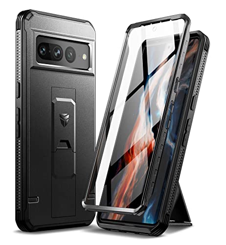 Dexnor Full Body Case for Google Pixel 7 Pro, [Built in Screen Protector and Kickstand] Heavy Duty Military Grade Protection Shockproof Protective Cover for Google Pixel 7 Pro Black