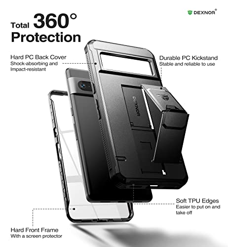 Dexnor Full Body Case for Google Pixel 7 Pro, [Built in Screen Protector and Kickstand] Heavy Duty Military Grade Protection Shockproof Protective Cover for Google Pixel 7 Pro Black