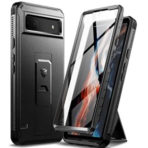 Dexnor Full Body Case for Google Pixel 6A, [Built in Screen Protector and Kickstand] Heavy Duty Military Grade Protection Shockproof Protective Cover for Google Pixel 6A, Black