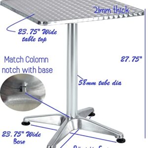 BTEXPERT Indoor Outdoor 23.75" Restaurant Stainless Steel Metal Aluminum Slat Stack Commercial Lightweight, 4 Chairs with a Square Table, Silver/Black