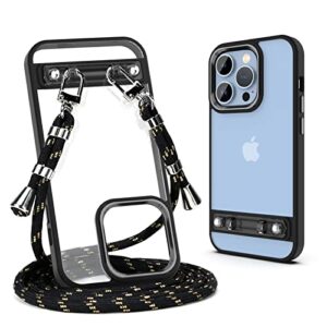 dob sechs for iphone 14 pro max phone case with strap, clear crossbody case with detachable neck lanyard, adjustable, anti-yellowing, military-grade shockproof protective phone cover, black