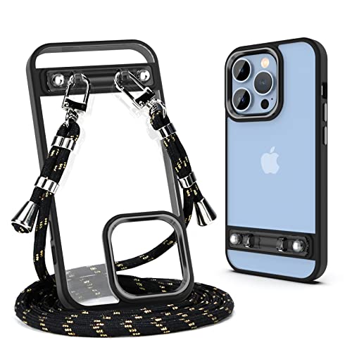 DOB SECHS for iPhone 14 Pro Max Phone Case with Strap, Clear Crossbody Case with Detachable Neck Lanyard, Adjustable, Anti-Yellowing, Military-Grade Shockproof Protective Phone Cover, Black