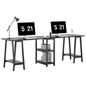 sogesfurniture two person desk, 94.5” double computer desk with open storage shelf, double gaming computer desk, extra long table, writing study desk, black