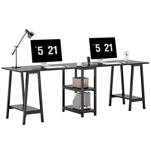 sogesfurniture Two Person Desk, 94.5” Double Computer Desk with Open Storage Shelf, Double Gaming Computer Desk, Extra Long Table, Writing Study Desk, Black