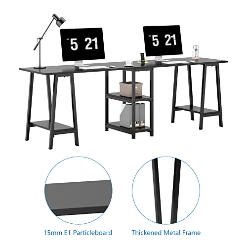 sogesfurniture Two Person Desk, 94.5” Double Computer Desk with Open Storage Shelf, Double Gaming Computer Desk, Extra Long Table, Writing Study Desk, Black