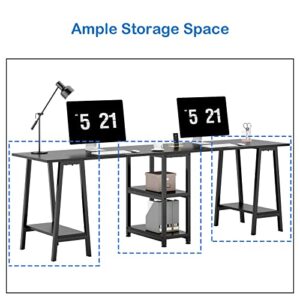 sogesfurniture Two Person Desk, 94.5” Double Computer Desk with Open Storage Shelf, Double Gaming Computer Desk, Extra Long Table, Writing Study Desk, Black