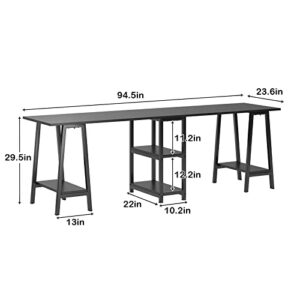 sogesfurniture Two Person Desk, 94.5” Double Computer Desk with Open Storage Shelf, Double Gaming Computer Desk, Extra Long Table, Writing Study Desk, Black