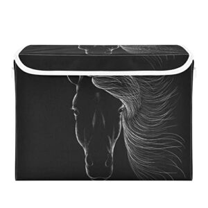 kigai black horse storage bins foldable large cube storage box with lids and handles for home organizer closet office decor 16.5x12.6x11.8 in