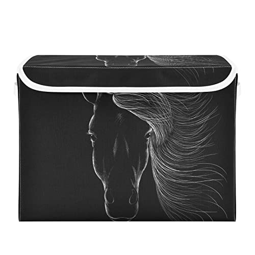 Kigai Black Horse Storage Bins Foldable Large Cube Storage Box with Lids and Handles for Home Organizer Closet Office Decor 16.5x12.6x11.8 In