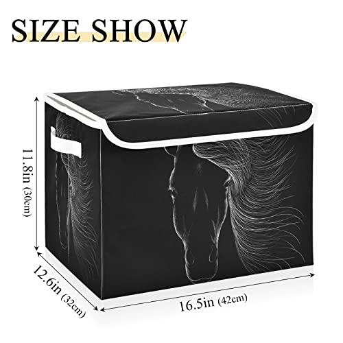 Kigai Black Horse Storage Bins Foldable Large Cube Storage Box with Lids and Handles for Home Organizer Closet Office Decor 16.5x12.6x11.8 In