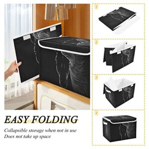 Kigai Black Horse Storage Bins Foldable Large Cube Storage Box with Lids and Handles for Home Organizer Closet Office Decor 16.5x12.6x11.8 In