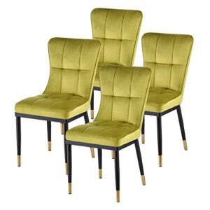 bekrvio dining chairs set of 4, modern velvet kitchen chairs with high back, upholstered armless side chair accent chair with black metal legs for dining room, living room, vanity (olive green)