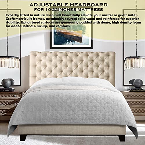 Rosevera Corrine Upholstered Bed Frame with Button Tufting Headboard/Adjustable Headboard/Rolled Head Headboard Bed Frame/Wood Slat Support/Easy Assembly,Full,Textile Beige